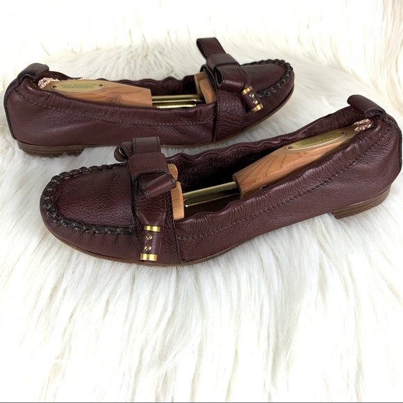 Chloe Brown Leather Scrunched ballet bow flats - Picture 1 of 6